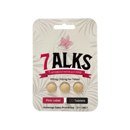 Packaging of 7 ALKS tablets with a pink label on a white background
