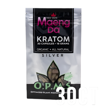 O.P.M.S. SILVER KRATOM CAPSULES 30CT / 18G / 0.63OZ - MAENG DA RED VEIN - Seven Tech