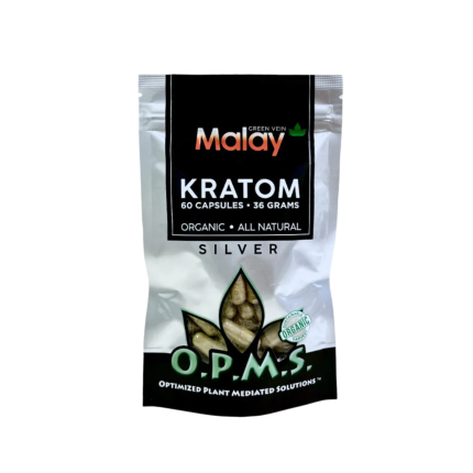 O.P.M.S. SILVER KRATOM CAPSULES 60CT / 36G / 1.27OZ - MALAY GREEN VEIN - Seven Tech