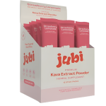 Display box of jubi Strawberry Lemonade flavored kava extract powder on a white background