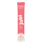 Pink package of JUNI kava extract powder with strawberry lemonade flavor on a white background