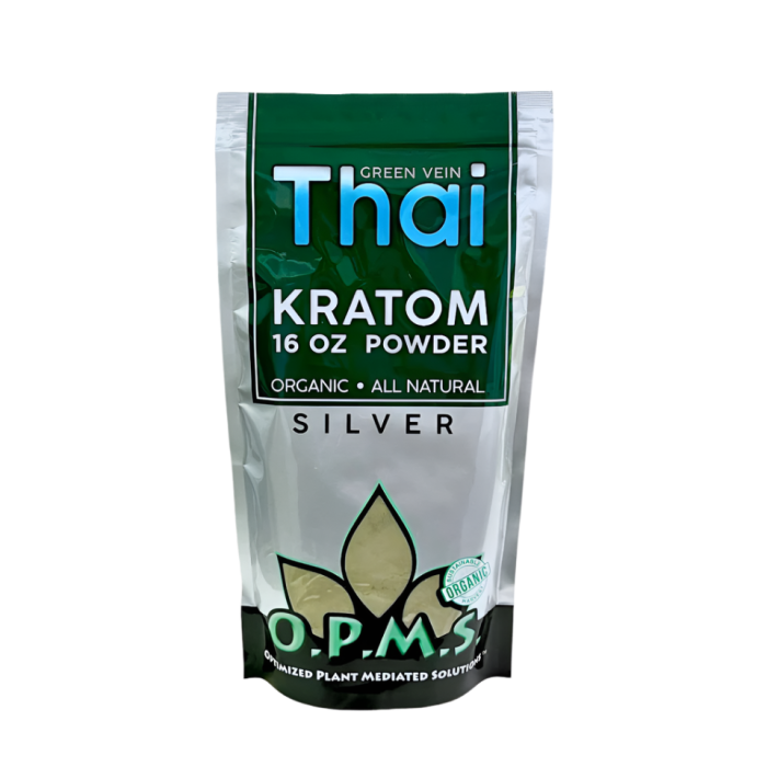 O.P.M.S. SILVER KRATOM POWDER 16OZ - THAI GREEN VEIN - Seven Tech
