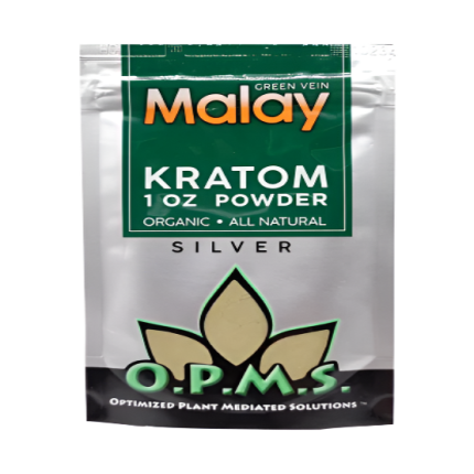 O.P.M.S. SILVER KRATOM POWDER 1OZ - MALAY GREEN VEIN - Seven Tech