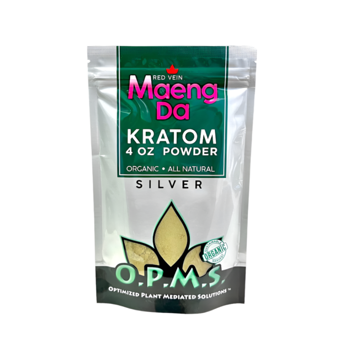 O.P.M.S. SILVER KRATOM POWDER 4OZ - MAENG DA RED VEIN - Seven Tech