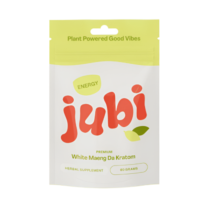 Jubi white maeng da kratom package on a white background