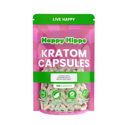 HAPPY HIPPO KRATOM CAPSULE 100CT / 50G / 1.8OZ - THUNDER HIPPO / MALAY WHITE VEIN - Seven Tech