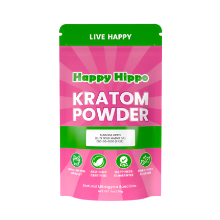 HAPPY HIPPO KRATOM POWDER 1123G / 4OZ - SUNSHINE HIPPO / MAENG DA YELLOW VEIN - Seven Tech