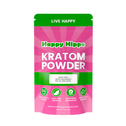 HAPPY HIPPO KRATOM POWDER 227G / 8OZ - GHOST HIPPO / BORNEO WHITE VEIN - Seven Tech