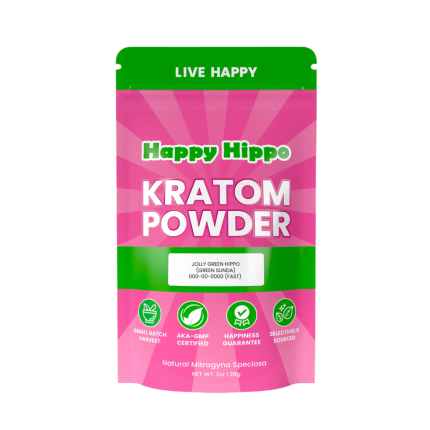 HAPPY HIPPO KRATOM POWDER 227G / 8OZ - JOLLY GREEN HIPPO / SUNDANESE GREEN VEIN - Seven Tech