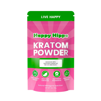 HAPPY HIPPO KRATOM POWDER 227G / 8OZ - ROCKSTAR HIPPO / MAENG DA WHITE VEIN - Seven Tech