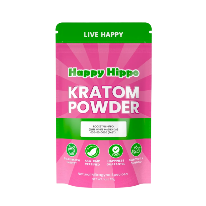 HAPPY HIPPO KRATOM POWDER 227G / 8OZ - ROCKSTAR HIPPO / MAENG DA WHITE VEIN - Seven Tech
