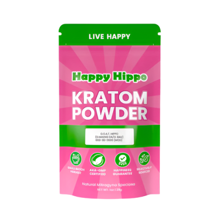 HAPPY HIPPO KRATOM POWDER 500G / 17.6OZ - JOLLY GREEN HIPPO / SUNDANESE GREEN VEIN - Seven Tech