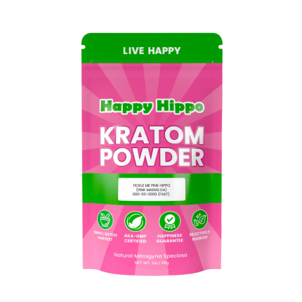 HAPPY HIPPO KRATOM POWDER 500G / 17.6OZ - TICKLE ME PINK HIPPO / MAENG DA WHITE VEIN / MAENG DA RED VEIN - Seven Tech