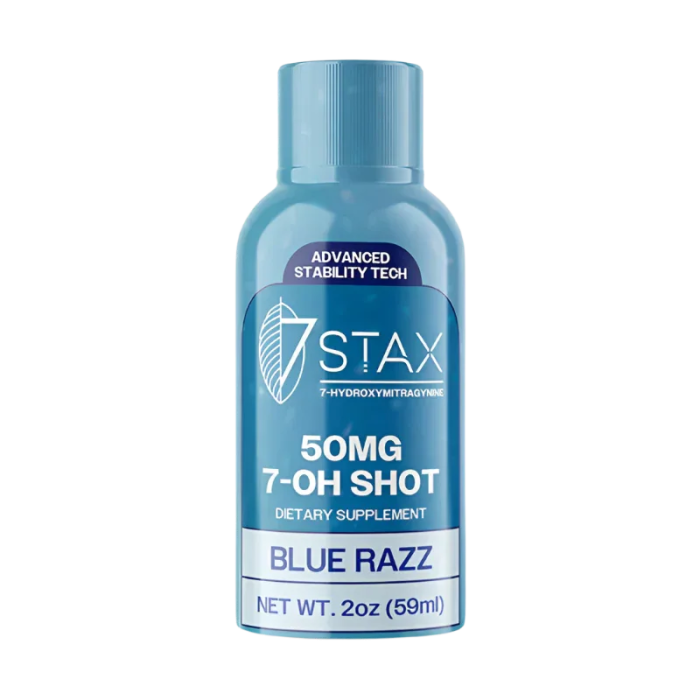 7Stax 7 Hydroxymitragynine Liquid Shot Blue Razz 50mg - Seven Tech