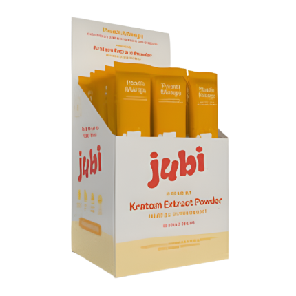 Box of Jubi Kratom Extract Powder with yellow packets inside