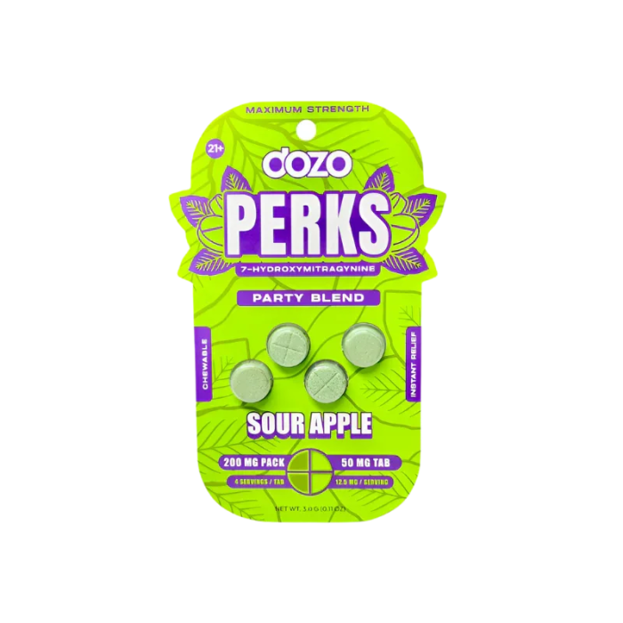 Dozo Perks 4ct 7OH Party Blend Sour Apple Chewable Tabs 50mg per Tablet - Seven Tech