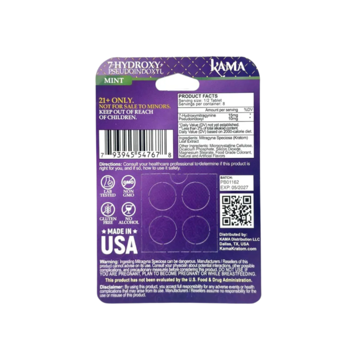 KAMA 4ct 7OH + Psuedoindoxyl Tabs Mint 50mg per Tablet - Seven Tech