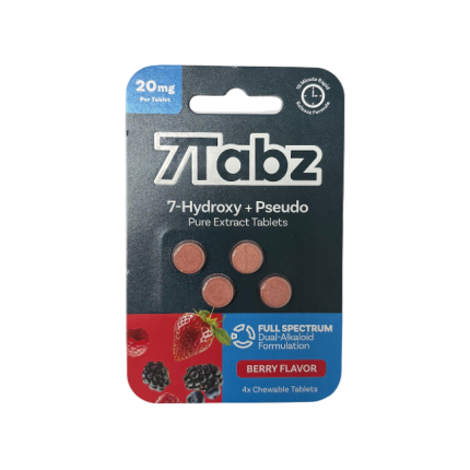 7Tabz 7-Hydroxy + Pseudo Pure Extract Tablets packaging with berries on a white background