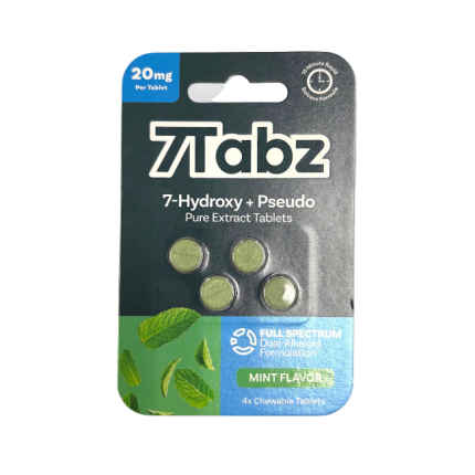 Packaging of TTabz 7-Hydroxy + Pseudo Pure Extract Tablets with green tablets on a white background