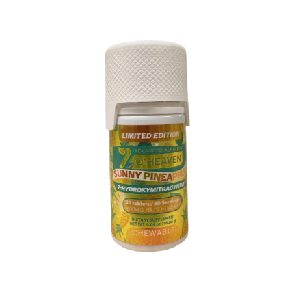 Supplement bottle labeled '7 Heaven Sunny Pineapple' on a white background
