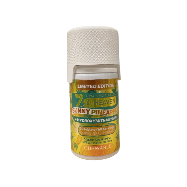 Supplement bottle labeled '7 Heaven Sunny Pineapple' on a white background