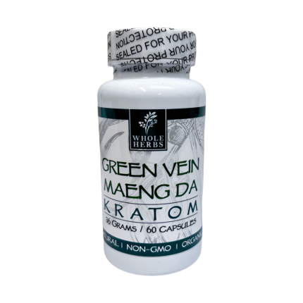 WHOLE HERBS KRATOM CAPSULES 60CT / 36G / 1.3OZ - MAENG DA GREEN VEIN - Seven Tech