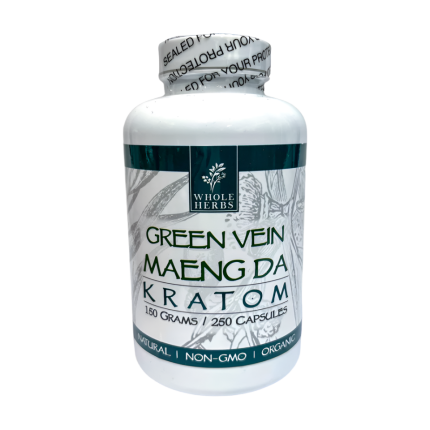 WHOLE HERBS KRATOM CAPSULES 250CT / 150G / 5.3OZ - MAENG DA GREEN VEIN - Seven Tech