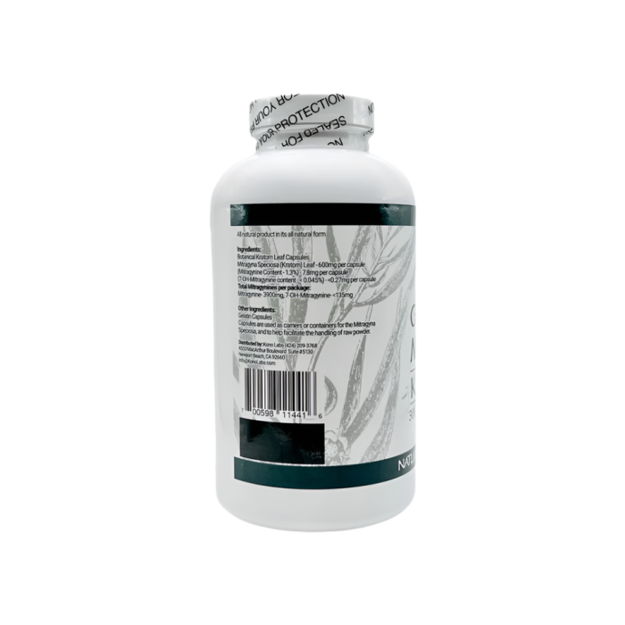 WHOLE HERBS KRATOM CAPSULES 60CT / 36G / 1.3OZ - MAENG DA GREEN VEIN - Seven Tech