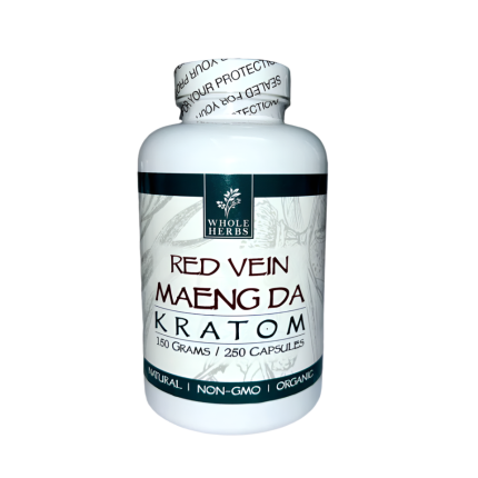 WHOLE HERBS KRATOM CAPSULES 500CT / 300G / 10.6OZ - MAENG DA RED VEIN - Seven Tech