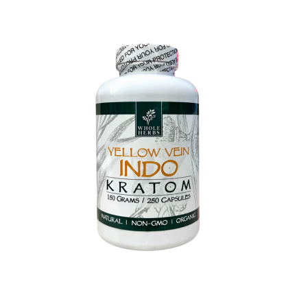 WHOLE HERBS KRATOM CAPSULES 250CT / 150G / 5.3OZ - INDO YELLOW VEIN - Seven Tech