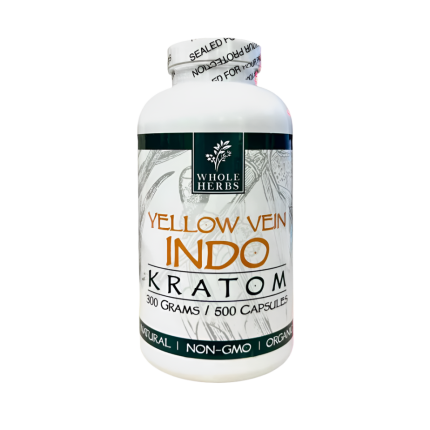 WHOLE HERBS KRATOM CAPSULES 500CT / 300G / 10.6OZ - INDO YELLOW VEIN - Seven Tech