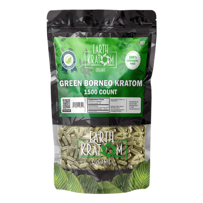EARTH KRATOM 1500CT CAPSULES - BORNEO GREEN VEIN - Seven Tech