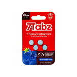 Red and blue packaging of Tlabz 7-Hydroxymitragynine tablets on a white background