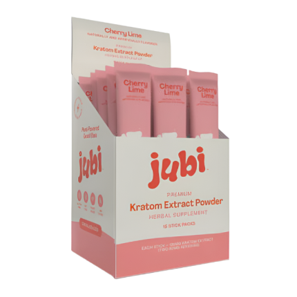 Display box of Cherry Lime Kratom Extract Powder by jubi on a white background