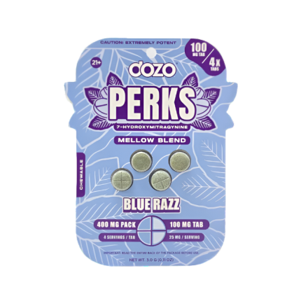 Dozo Perks 4ct 7OH Chewable Tabs Mellow Blend Blue Razz 100mg Per Tablets - Seven Tech