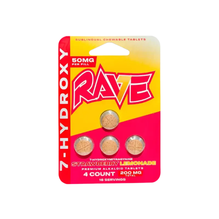 Rave 4ct 7OH Chewable Tabs Super Strength Strawberry Lemonade 50mg per Tablet - Seven Tech