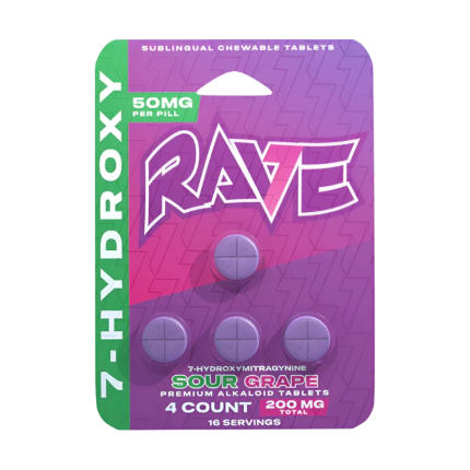 Rave 4ct 7OH Chewable Tabs Sour Grape 50mg per Tablet - Seven Tech